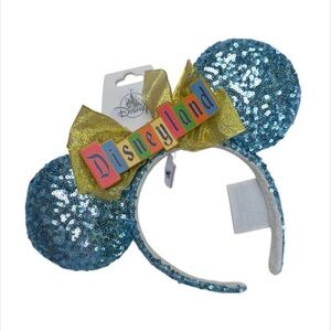 Disney Blue Sequin Ears with Gold Bow
